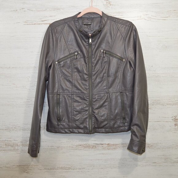 J2  Grey Faux Leather Motorcycle Jacket - Picture 1 of 9